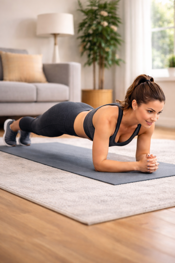 Person exercising in a living room.